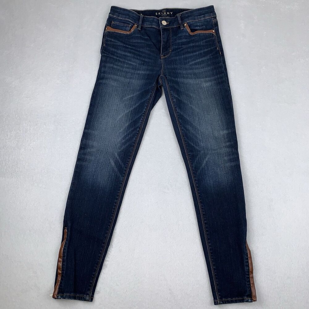 White House Black Market Jeans 2 The Skinny Ankle  Faux Leather Trim Zipper